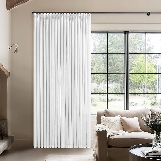 Snow White Pinch Pleated Linen Curtains 102 Inches Long 50 Inch Width for Living Room Bedroom Memory Shape Trained Semi Sheer Pleat Drapes Hooks Rings Light Filtering 102 Inch Window Curtain 1 Panel