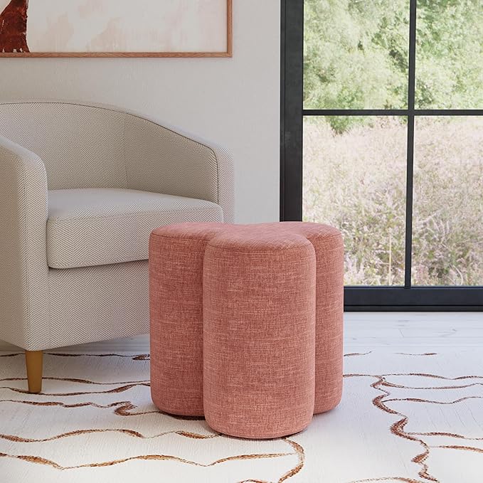 HomePop Upholstered Clover Shaped Ottoman|HomePop Home Décor|Foot Rest Ottoman - Pink Chenille