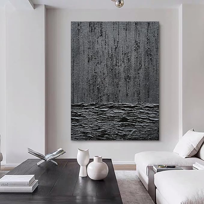 NANKAI Art Hand-Painted Thick Texture Black Minimalist Oil Painting 45x30 Inch Wall Decorative Art