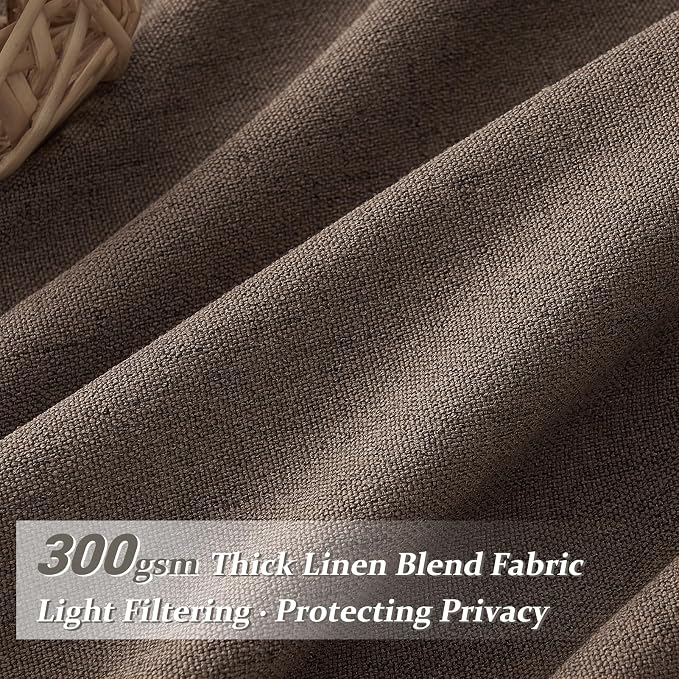 Extra Long 108 Inch Dark Brown Floor to Ceiling Curtains for Living Room, Memory Shape Pinch Pleated Thick Linen Modern Curtain Light Filtering Semi Sheer Luxury Window Drapes 9FT Length 2 Panels Set