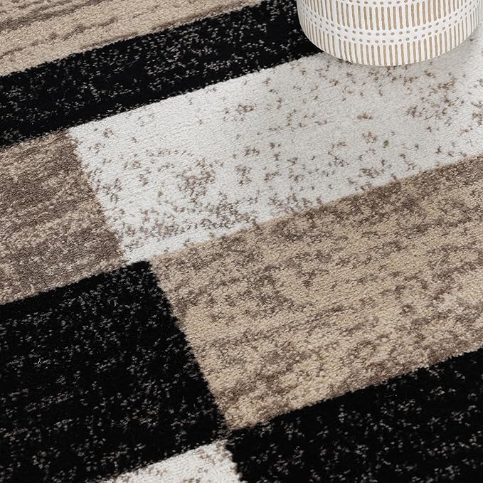 Superior Indoor Area Rug, Jute Backed, Modern Geometric Patchwork Floor Decor for Bedroom, Office, Living Room, Entryway, Kitchen, Hardwood Floors, Rockwood Collection, 4' x 6', Ivory-Beige
