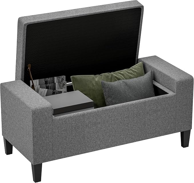 HOMCOM Storage Ottoman, Linen Upholstered Storage Bench with Lift Top and Button Tufted for Living Room, Gray
