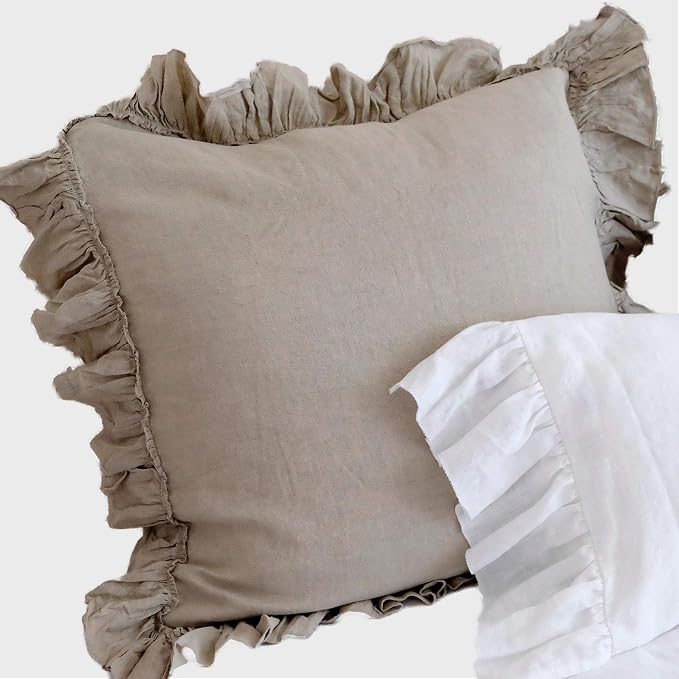 Ruffled Linen Euro Sham 26" x 26" (Natural) Farmhouse Decor, Super Soft