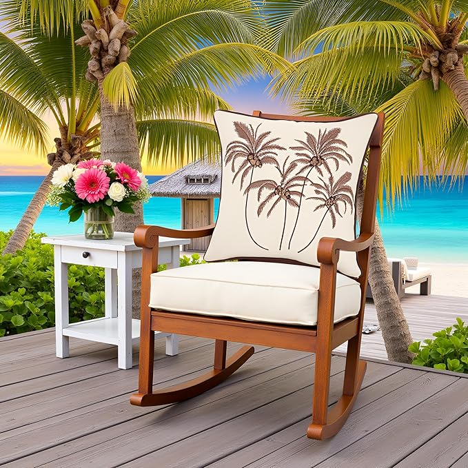 Coconut Tree Pillow Covers 18x18 inch Set of 2 Embroidery Throw Pillow Covers Farmhouse Pillow Cushion Case Spring Summer Decorative Farm Pillowcases Square Rustic Pillow Case, Brown