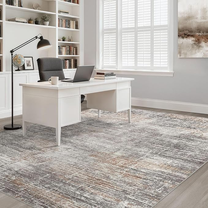 10x14 Area Rugs Living Room: Washable Large Neutral Rug Abstract Soft Modern Stain Resistant Indoor Floor Non-Slip Carpet for Bedroom Nursery Kids Office Playroom Dining Room Under Table- Gray Rust