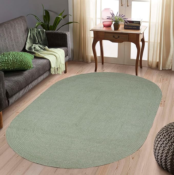 Superior Indoor/Outdoor Area Rug, Reversible Braided Floor Decor for Living Room, Kitchen, Patio, Front Porch, Modern Boho Farmhouse Rugs, Hardwood, Bedroom Accessories, 4' x 6', Fog Green