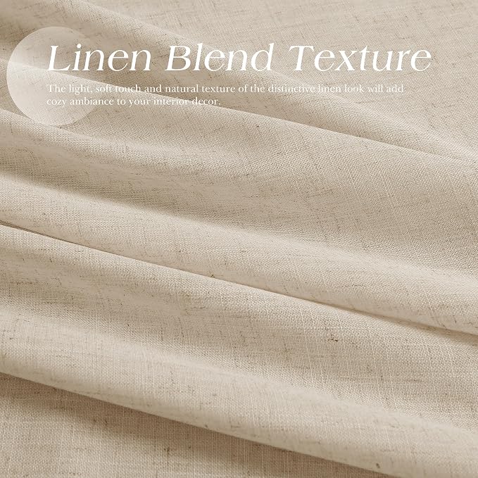 Birch Beige Linen Curtains 102 Inches Long for Living Room Floor to Ceiling Curtain Extra Long Light Filtering Privacy Grommet Top Drapes Modern Farmhouse Curtain for Bedroom 52x102, 2 Panels
