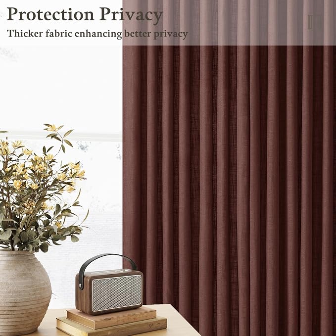 Thick Linen Pinch Pleat Curtains 86 Inches Length 2 Panels Chestnut Brown Rustic Memory Trained Semi Sheer Privacy Back Tab Window Drapes 50 Inch Wide Rust Red Brick Curtain for Living Room Bedroom