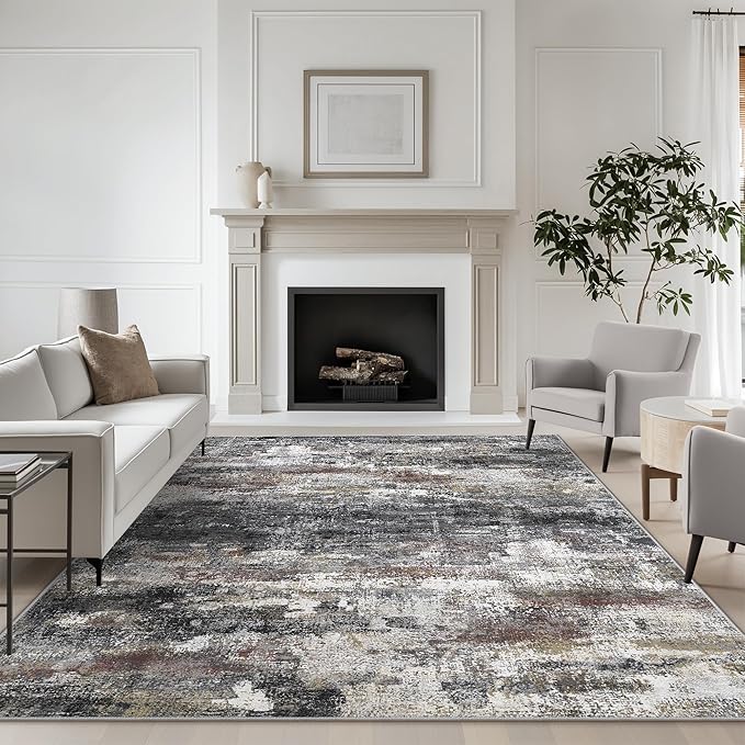 BEIMO Area Rugs 10x12 for Living Room Bedroom, Modern Abstract Machine Washable Large Dark Gray Rug, Soft Low Pile Floor Carpet with Non Slip Backing for Dining Room