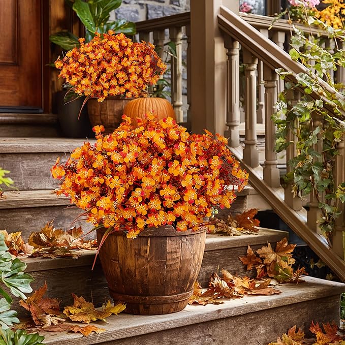 AXYLEX Artificial Flowers Outdoor Shrubs - Fake Plants UV Resistant No Fade Faux Plastic Greenery Home Garden Porch Patio Decoration Office Indoor (Orange)