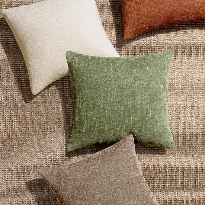 MIULEE Pack of 4 Decorative Throw Pillow Covers 18x18 Inch Brown Green Chenille Textured Throw Pillows Boho Farmhouse Rustic Accent Cushion Covers for Vintage Modern Home Decor Couch Sofa Bed