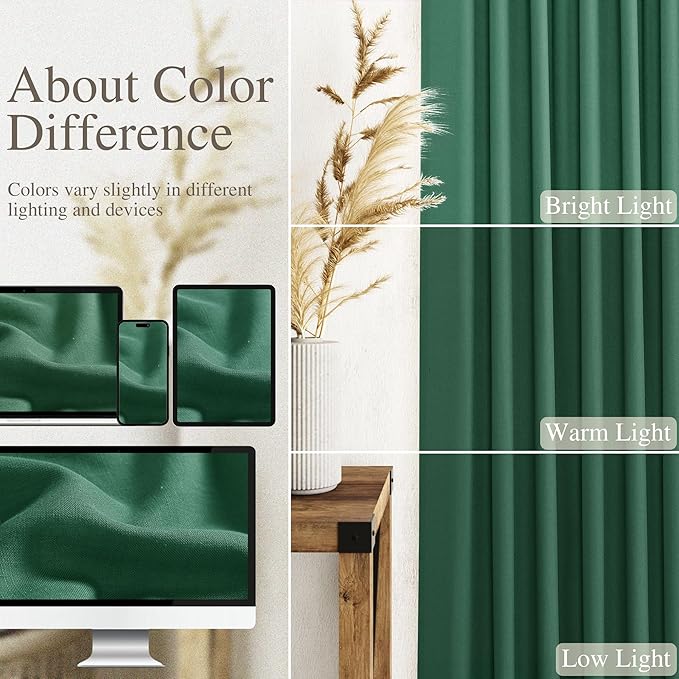Nanspring Dark Green Linen Curtains 84 Inch Length 2 Panels Set for Living Room Rod Pocket Back Tab Light Filtering Window Drapes for Bedroom Dining Room Privacy Country Farmhouse Decor 52x84