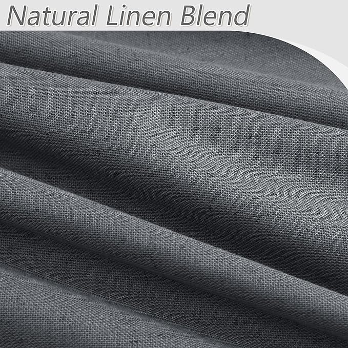 Guken 100% Blackout Curtains 90 Inch Length 2 Panels Set for Living Room Bedroom Back Tab Thermal Insulated Black Out Linen Drapes Room Darkening Blazer Grey,52x90