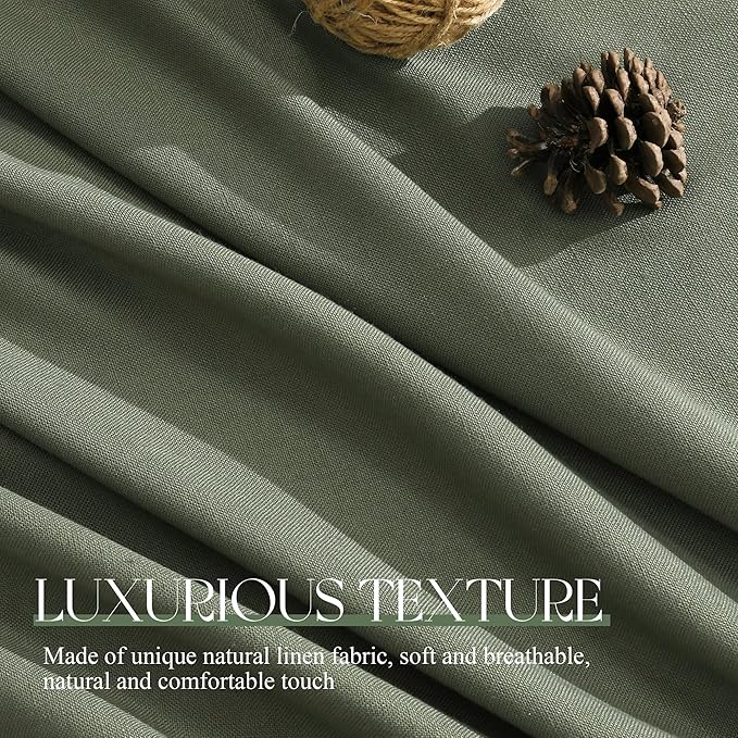 Jowels Olive Green Linen Curtains 63 Inch Long 2 Panels for Living Room | Loden Light Filtering Semi Sheer Curtain, Back Tab Pocket Pleated Look,Farmhouse Textured Privacy Drapes for Bedroom Window