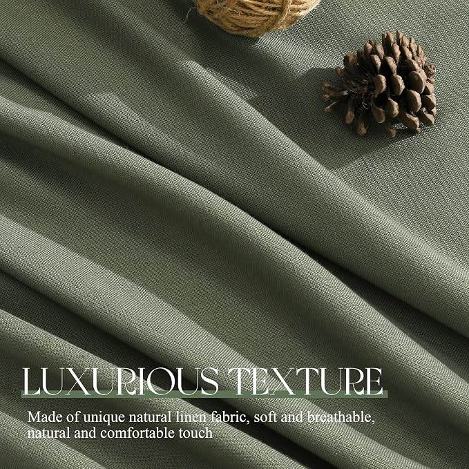 Jowels Olive Green Linen Curtains 72 Inch Long 2 Panels for Living Room | Loden Light Filtering Semi Sheer Curtain, Back Tab Pocket Pleated Look,Farmhouse Textured Privacy Drapes for Bedroom Window
