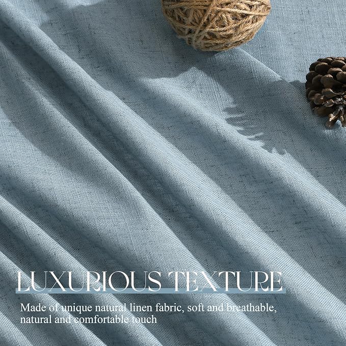 Jowels Blue Linen Curtains 72 Inch Long 2 Panels for Living Room | Light Filtering Semi Sheer Curtain, Back Tab Pocket Pleated Look, Boho Farmhouse Textured Privacy Drapes for Bedroom Window
