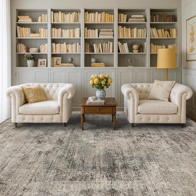Hazo Haus Taupe Farmhouse 6x8 Area Rug for Bedroom & Living Room, Washable Rug for Dining Room Under Table, Soft Low Pile Boho Indoor Décor, Fade & Stain Resistant