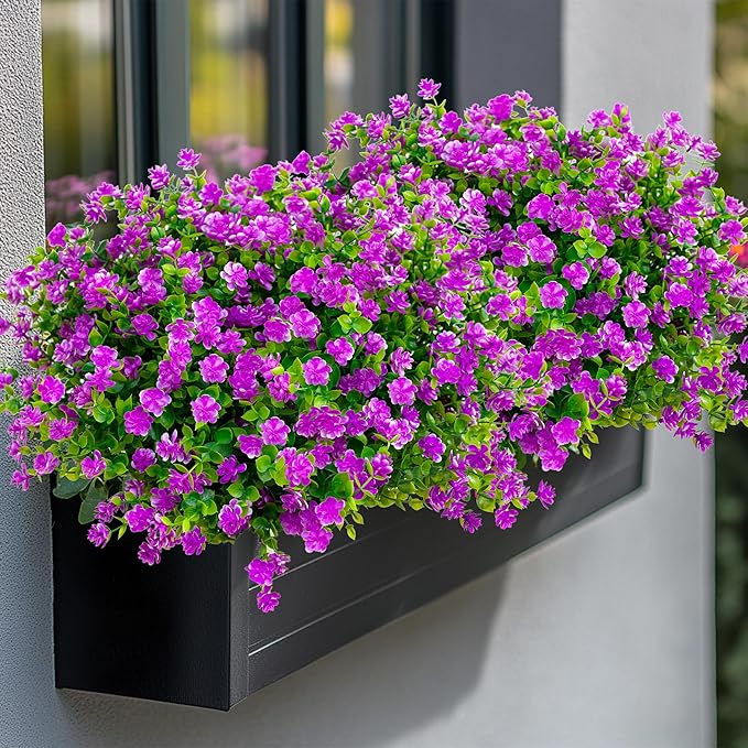 AXYLEX Artificial Flowers Outdoor Fake Plants - 12 Bundles UV Resistant No Fade Faux Plastic Greenery Home Garden Porch Patio Decoration (Mgenta)