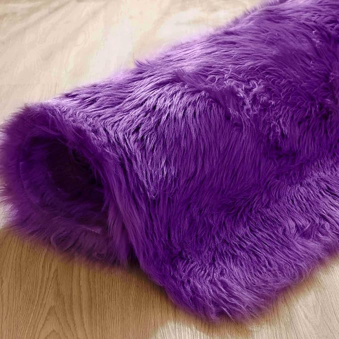 Goolela Purple Area Rug 9x12 Fluffy Fuzzy Furry Carpet for Bedroom Living Room Faux Sheepskin Fur Plush Rectangle