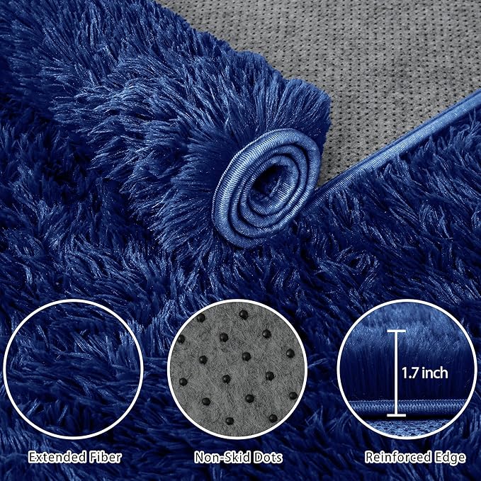 6x9 Area Rug for Living Room:Ultra Soft Fluffy Shag Navy Blue Rugs,Large Fuzzy Plush Indoor Non Slip Carpet Washable Rug for Bedroom Kids Nursery Office Dorm Modern Decor(Navy Blue 6'x9')