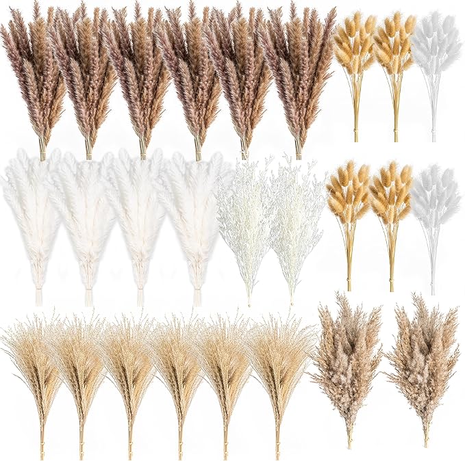 650PCS Natural Dried Pampas Grass Boho Home Decor Bouquet Phragmites Dried Flowers Bouquet for Wedding Floral Arrangements Home Decorations (650PCS)
