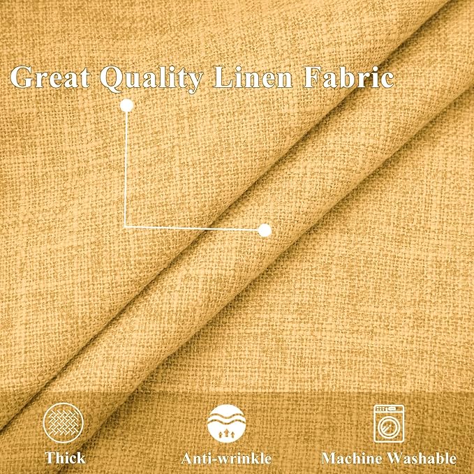 decorUhome Summer Decorative Throw Pillow Covers 16x16 Set of 2 Square Faux Linen Outdoor Neutral Farmhouse Pillow Covers with Stitched Edge for Couch Sofa Living Room, Mustard Yellow