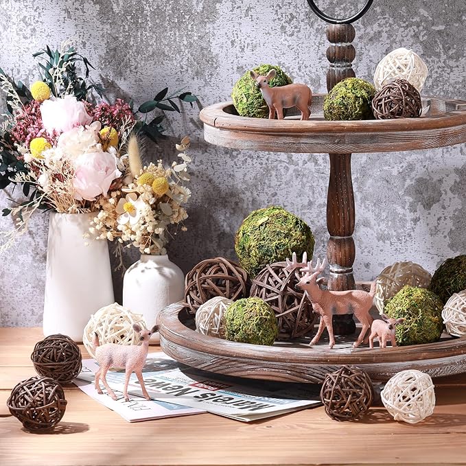 Jetec 18 Pcs Decorative Balls for Centerpiece Bowls Green Moss Balls Wicker Rattan Cord Decorative Bowl Fillers for Garden Vase Home Party Table Spring Christmas Farmhouse Rustic Decor(Regular Size)