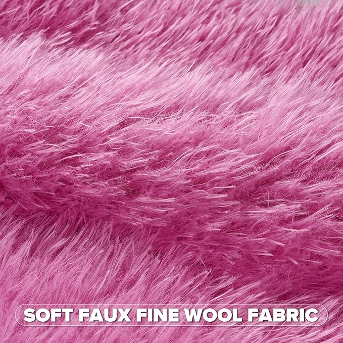 FUTEI Pack of 2 Shaggy Mongolian Faux Wool Throw Pillow Covers 18x18 Inch Soft Decorative Cushion Case for Couch Bed Living Room, Hot Pink