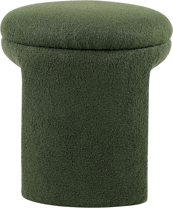 Furniture of America Rami Modern 18-inch Solid Wood Upholstered Ottoman with Pedestal Base, Vanity Stool Chair, Small Foot Stool for Bedroom, Living Room, Entryway, Green