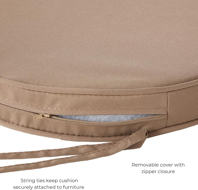 Set of 2 Outdoor 18 inch Round Patio Dining Chair Pads – Comfortable Fiber-Filled Seat Cushions with Ties, Reversible Polyester Fabric, Coronado