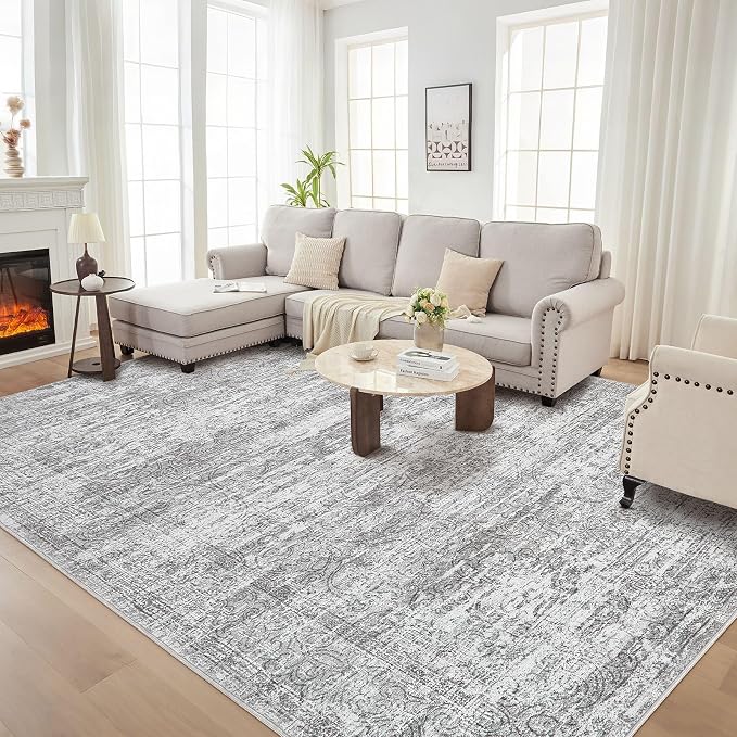 DMOYEST Area Rug Living Room Rugs - 9x12 Abstract Large Soft Indoor Washable Rug Neutral Modern Low Pile Carpet for Bedroom Dining Room Farmhouse Home Office - Vintage Grey