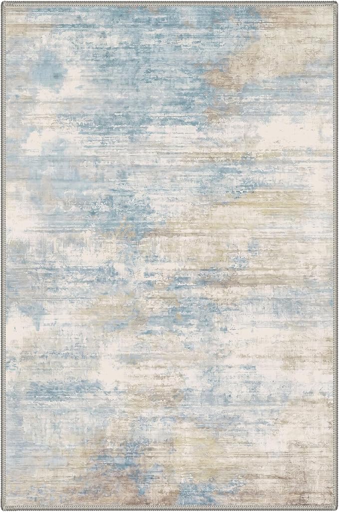 BEIMO 2X3 Rugs for Entryway Entrance Kitchen Bathroom, Machine Washable Modern Abstract Soft Area Rug, Indoor Floor Carpet with Non Slip Rubber Backing, Dusty Blue Beige