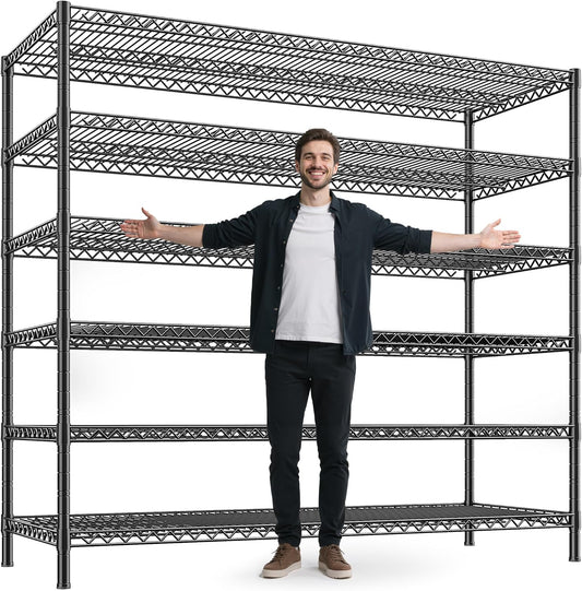REIBII 83" H Storage Shelves 3840LBS Metal Shelving Unit 6 Tier Wire Shelving Commercial Adjustable Garage Shelving Heavy Duty for Storage Rack for Pantry, Garage, Kitchen, 83" H x 55.5" W x 18" D