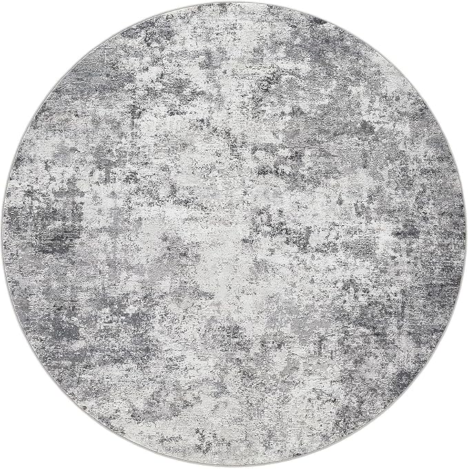 UERMEI 8ft Round Area Rug Living Room Rugs - 8x8 Washable Neutral Modern Abstract Soft Thin Rug Indoor Floor No Slip Rug Carpet for Bedroom Under Dining Table Home Office Decor - Grey