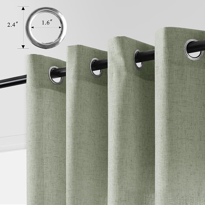 Sage Green Curtains 84 Inches Long for Living Room 2 Panels Grommet Linen Drape Light Filtering Green Semi Sheer Curtains Spring Summer Boho Farmhouse Decor for Dining Room Bedroom 84 Inch Length