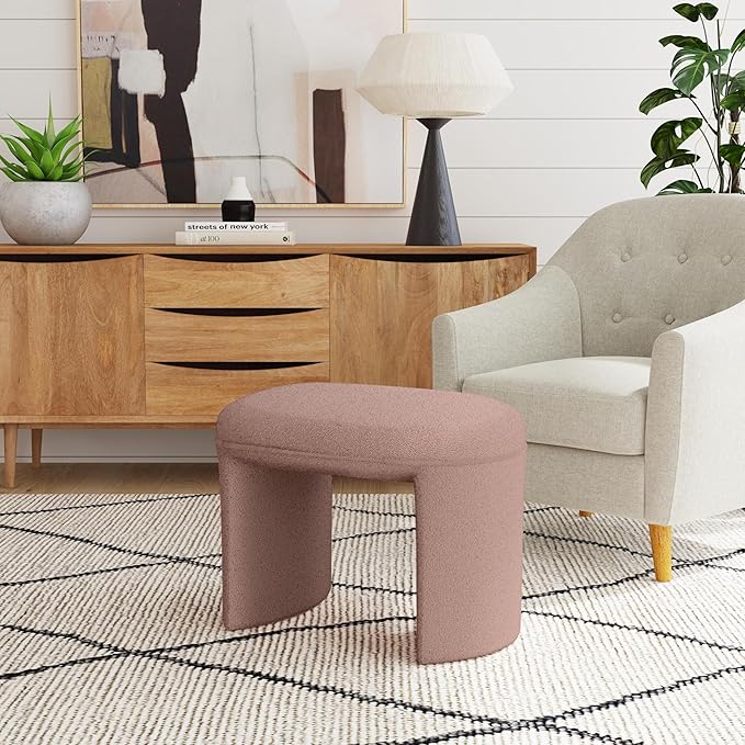 HomePop Quinn Modern Ottoman|Homepop Home Décor|Ottoman for Living Room & Bedroom -Boucle Pink