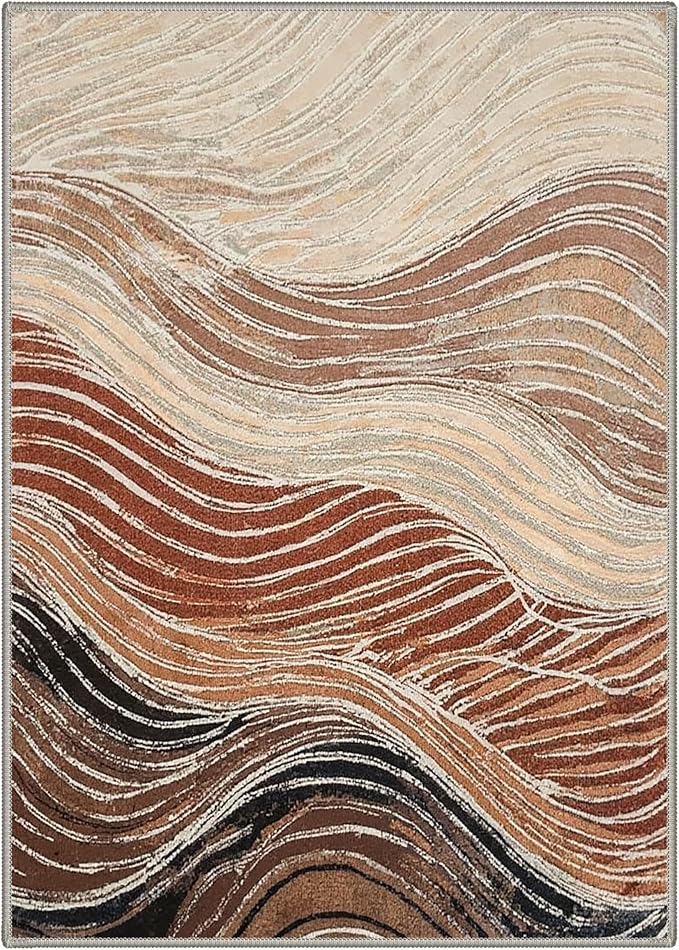 BEIMO Area Rugs 9x12 for Living Room Bedroom, Modern Abstract Machine Washable Rug, Large Soft Low Pile Floor Carpet with Non Slip Backing for Dining Room, Caramel Sand