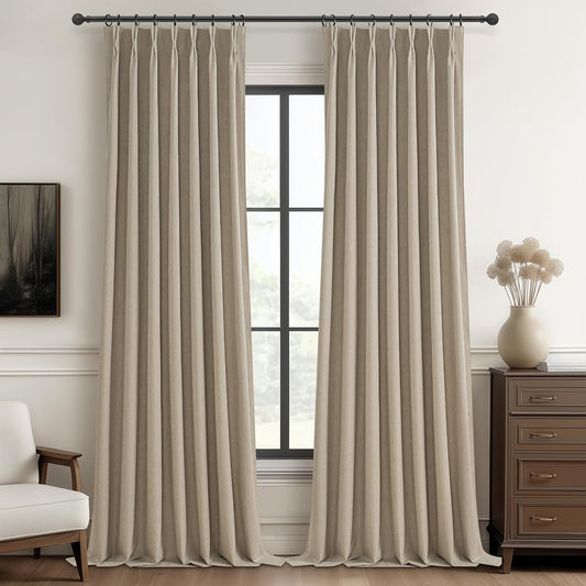 GreyBeige 108 Inch Curtains 2 Panel Set Burg Modern Decorative Dark Out Curtains for Bedroom Heat and Cold Blocking Window Coverings 9ft High Pinch Pleated Drapes for Living Room (W40 xL108)