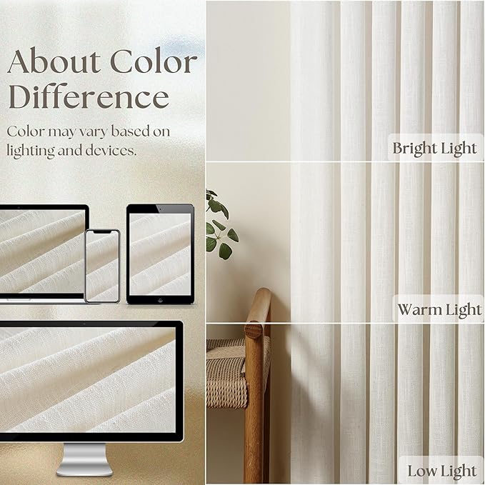 Cream Ivory Linen Pleated Curtains 30 Inch Length Light Filtering Semi Sheer Mini Curtains for Small Window Basement Bathroom Pinch Pleat Boho Farmhouse Short Kitchen Drapes Laundry Room RV 40x30
