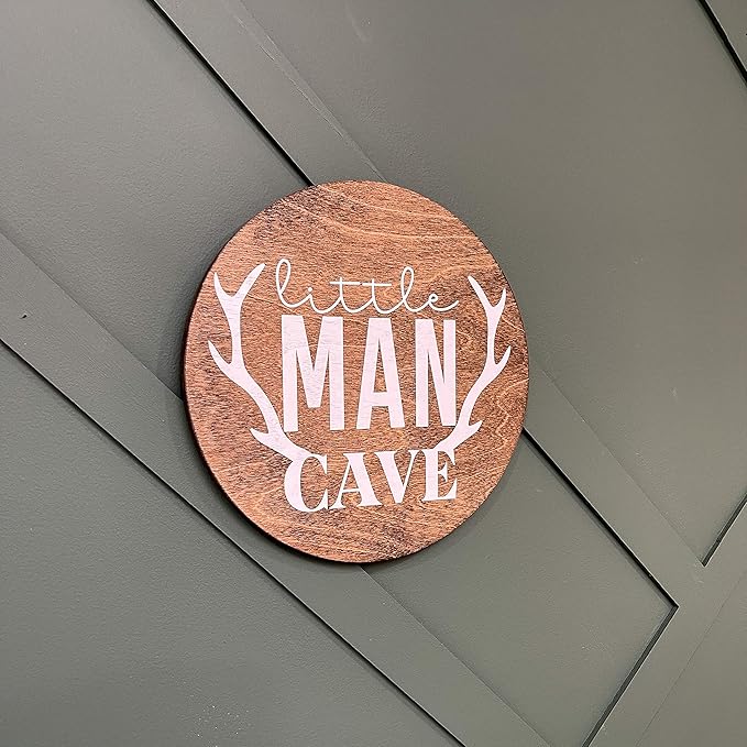 Little Man Cave, 12" Wood Wall Sign for Nursery, Bedroom, Living Room, Rustic Home Decor, Crib Decorations, Woodland Aesthetic, Gift for Newborn Boys, New Mom, Handmade, Hickory Hollow Designs