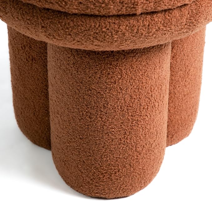 Furniture of America Rami Modern 17-inch Mushroom-Shape Upholstered Ottoman with Tri-Pillar Pedestal, Vanity Stool Chair, Small Foot Stool for Bedroom, Living Room, Entryway, Saddle Brown