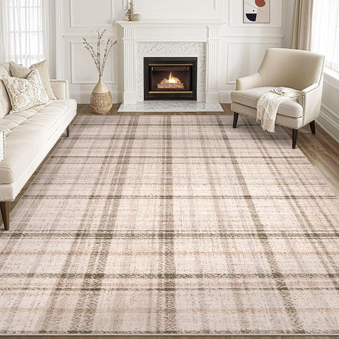Tortania Area Rug Living Room Rugs - 8x10 Washable Large Soft Neutral Boho Moroccan Bohemian Farmhouse Rug Indoor Floor Carpet for Bedroom Under Dining Table Home Office Decor - Taupe