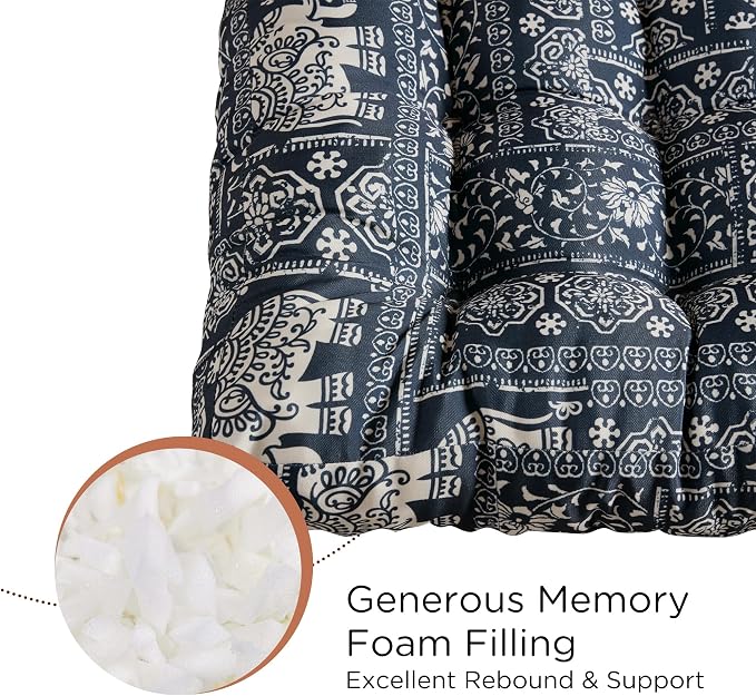 Codi Meditation Floor Pillow Set of 2, Large Pillows Seating for Adults and Teens, Bohemian Cushion for Fireplace Yoga Living Room Sitting, Memory Foam Added, 22x22 Inch Indigo Elephant