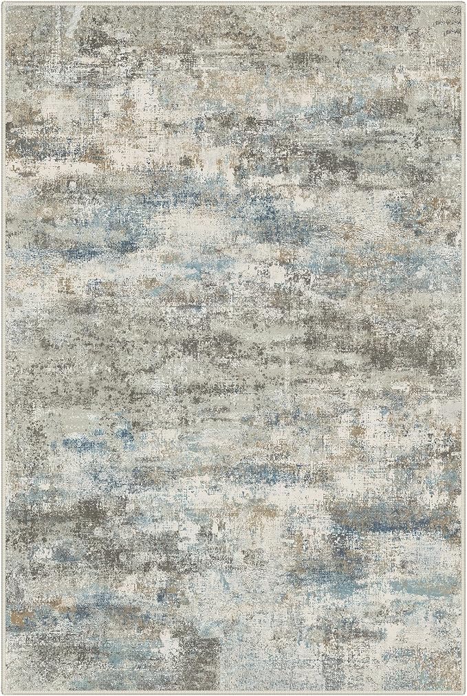 BEIMO Area Rugs 6x9 for Living Room Bedroom, Modern Abstract Machine Washable Rug, Large Soft Low Pile Floor Carpet with Non Slip Backing for Dining Room, Blue/Taupe
