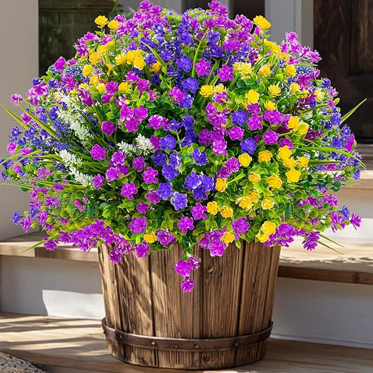 AXYLEX Artificial Flowers Outdoor Fake Plants - 12 Bundles UV Resistant Shrubs No Fade Faux Plastic Greenery Home Garden Porch Patio Decoration Indoor (1, Multi-12pcs)