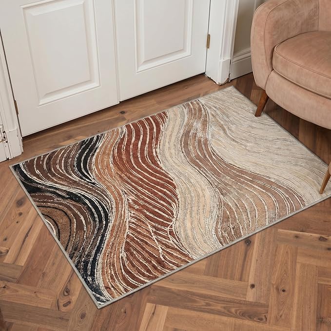 BEIMO Area Rugs 8x10 for Living Room Bedroom, Modern Abstract Machine Washable Rug, Large Soft Low Pile Floor Carpet with Non Slip Backing for Dining Room, Caramel Sand