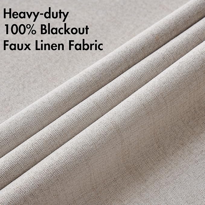 MIULEE 100% Blackout Linen Textured Curtains for Bedroom Solid Thermal Insulated Ivory Grommet Room Darkening Curtains & Drapes Luxury Decor for Living Room Nursery 52 x 63 Inch (2 Panels)