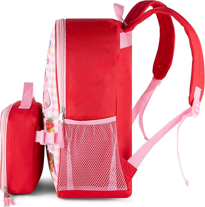 AI ACCESSORY INNOVATIONS Strawberry Shortcake 2 Piece Backpack Set for Girls, 16 Inch Berry Besties School Bag with Adjustable Padded Straps, Pink Gingham Pattern