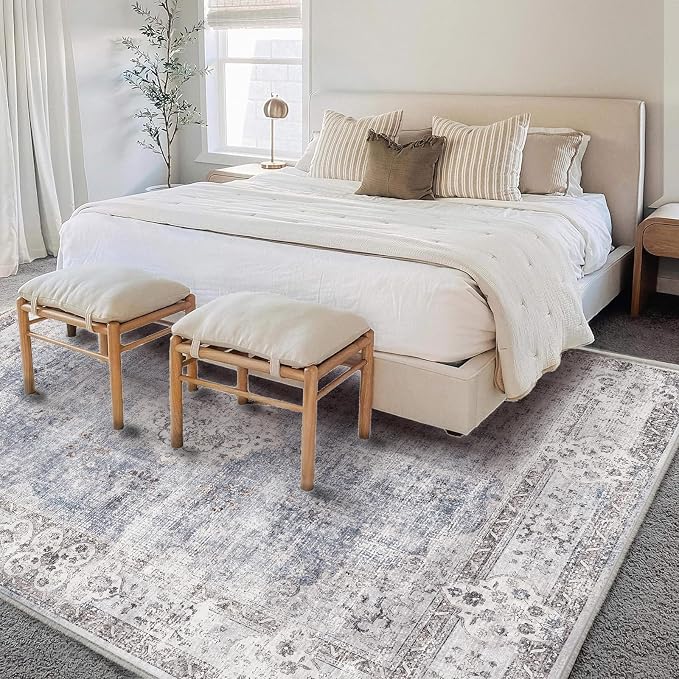 CHAMPLANT Washable Area Rug 8'x10' Retro Boho Design Non-Shedding Non-Slip Easy Care Ideal for High Traffic Areas in Living Room Bedroom Office Coffee Table Kitchen Large Carpet