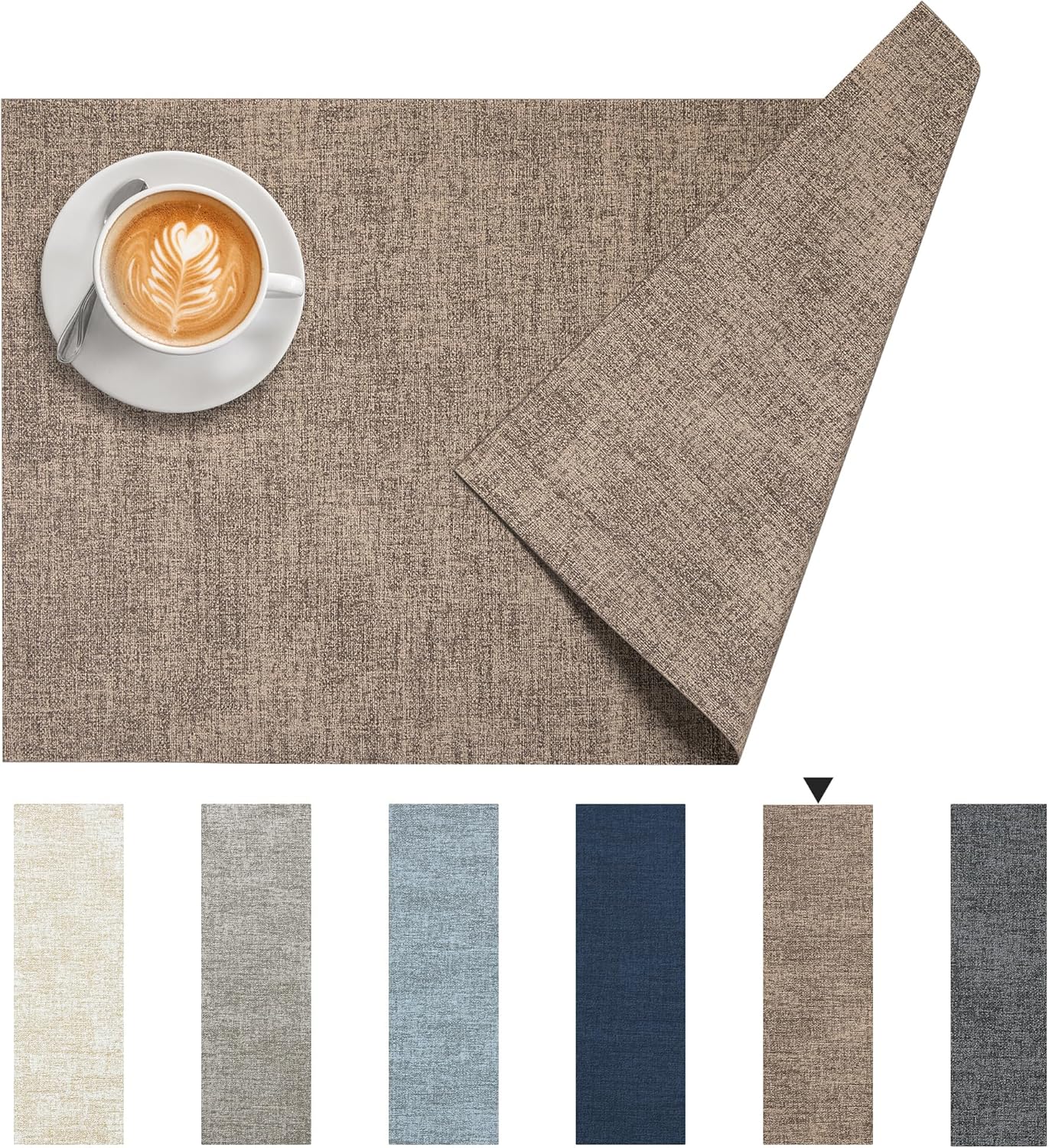 DOLOPL Placemats Set of 8, Reversible Wipeable & Heat Resistant Place Mats, Modern Faux Leather Table Mats for Kitchen, Neutral Waterproof Tablemats for Dining Table Decor, Wedding, Party(Brown)